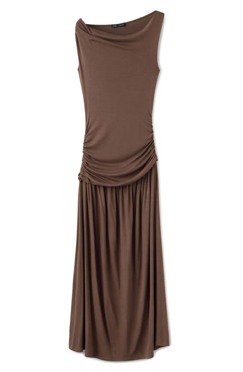 Mango Asymmetric Gather Maxi Dress