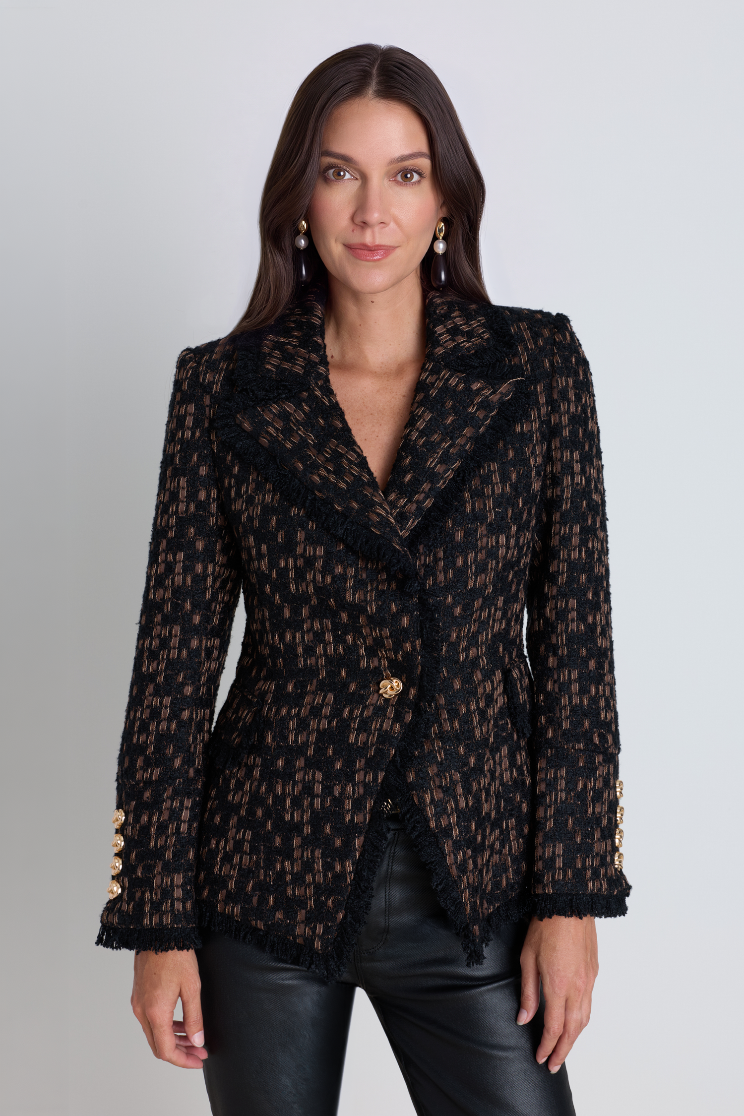 Noli Giselle single-breasted tweed blazer in brown and cream Java Multi