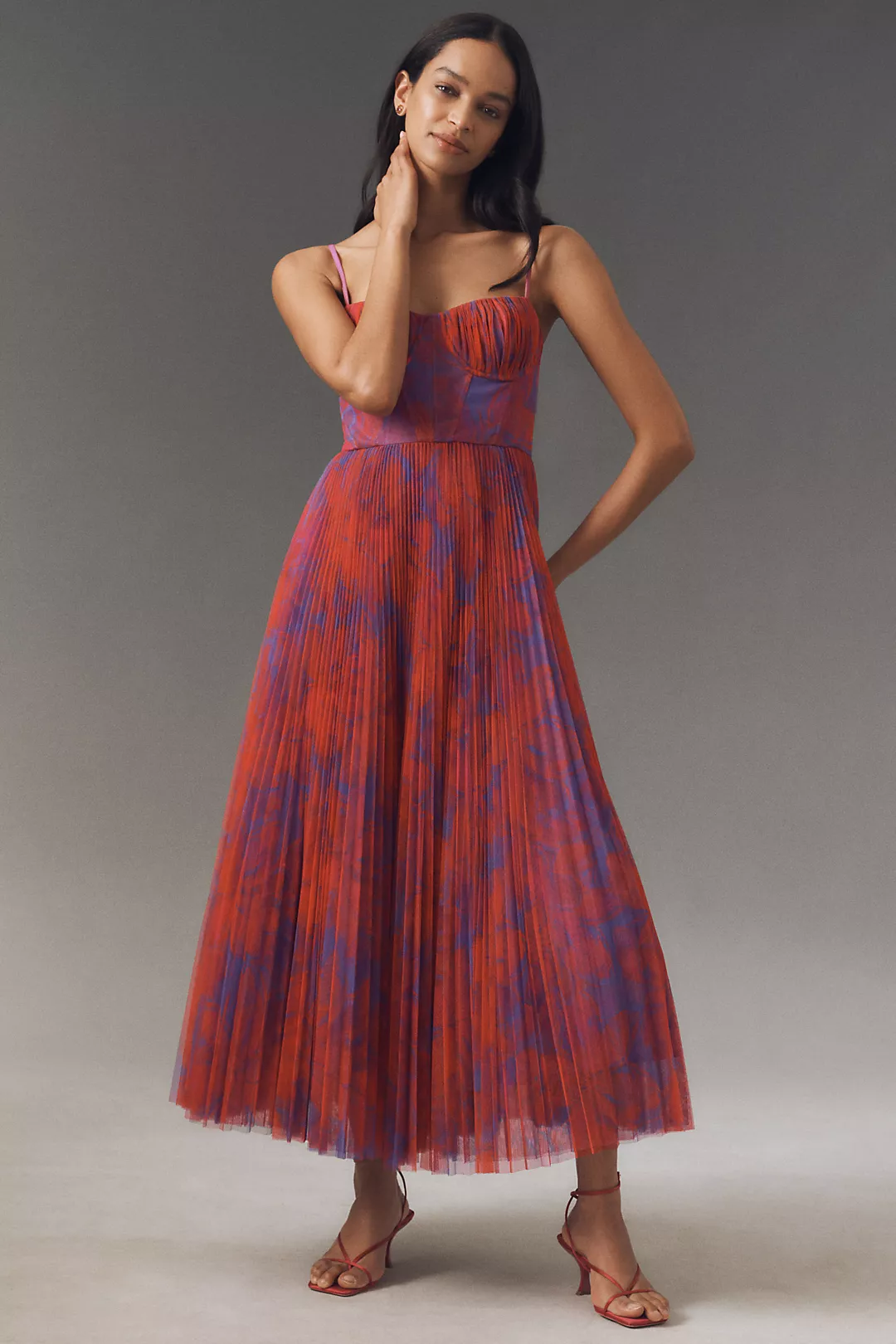 Amara Bustier Pleated Fit & Flare Midi Dress