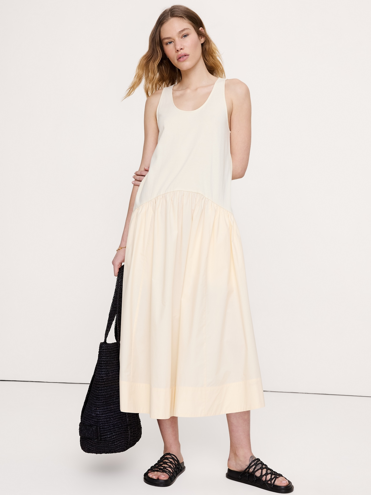 lexi rib poplin midi dress Women's Lexi Rib Fit And Flare Midi Dress | Black