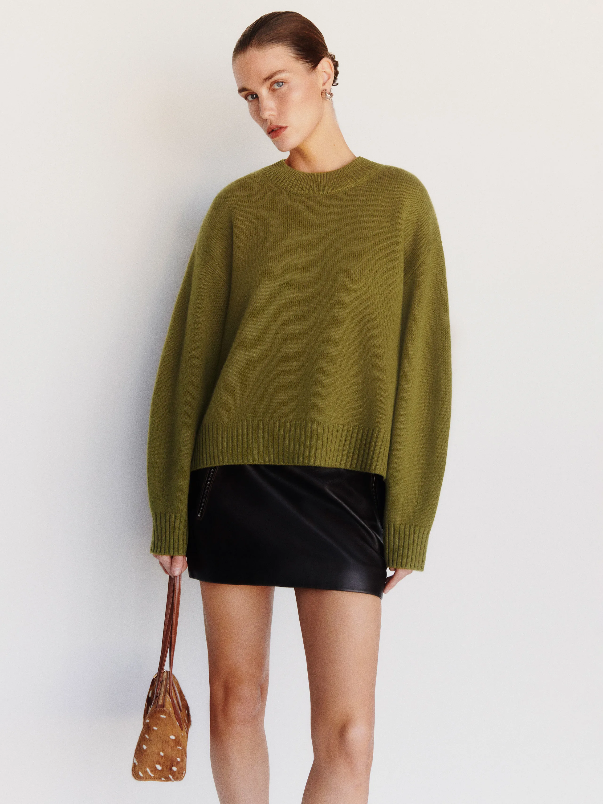 Cove Cashmere Oversized Crew Sweater (Olive)