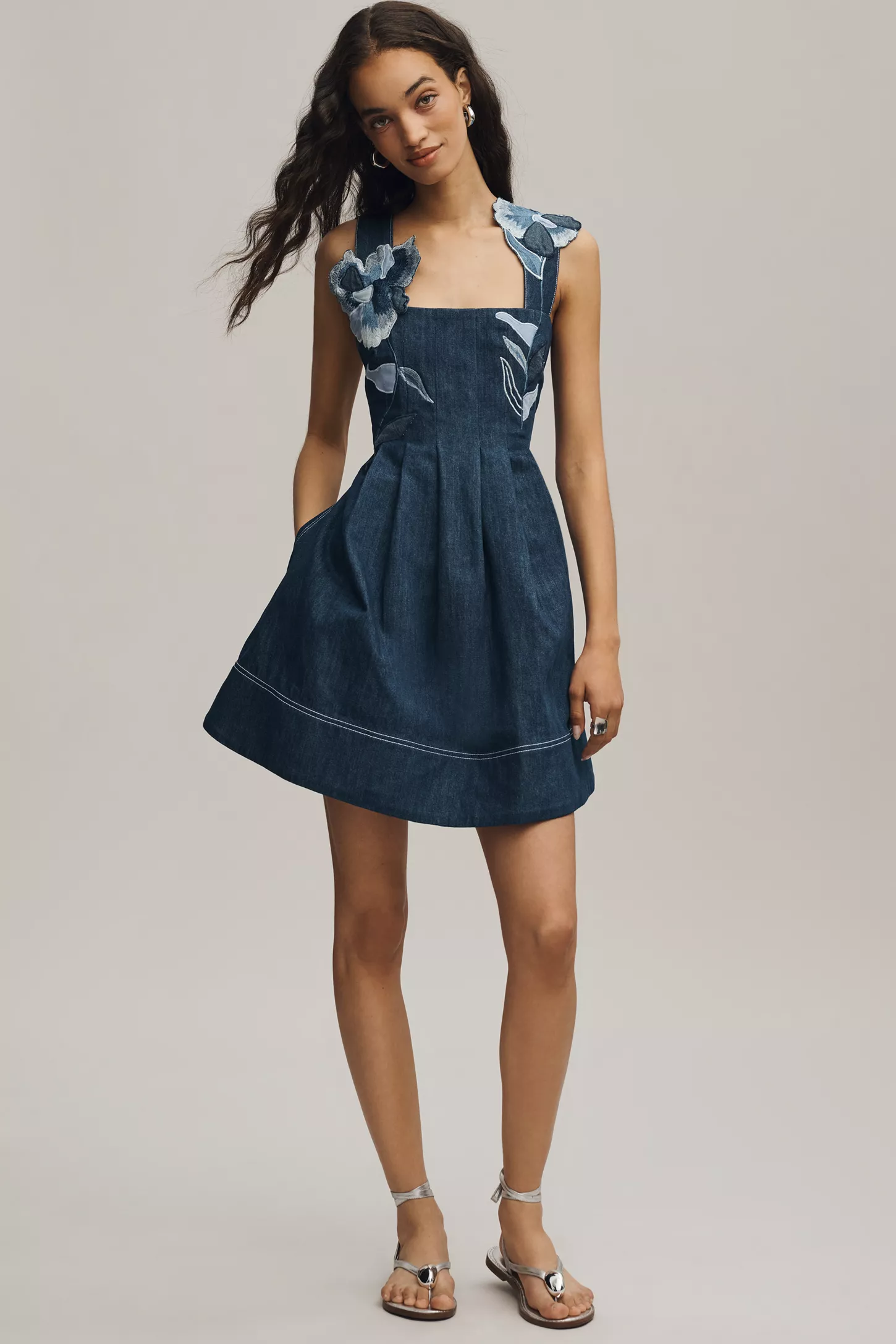 knee length dresses for ladies Savannah Medium Wash V Neck Sleeveless Denim Mini Dress S / Medium Wash