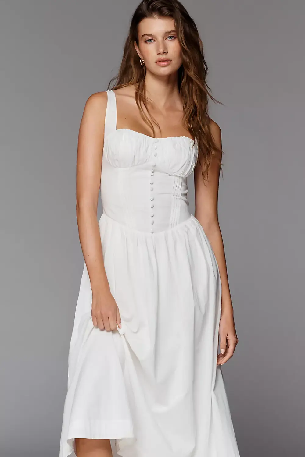 knee length dresses for ladies White Lace Corset Midi Dress Medium main image 0