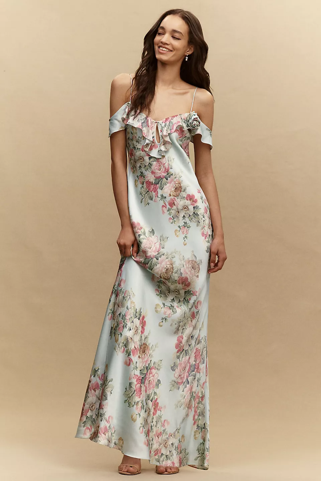 white christmas dresses Veda Long Sleeve Floral Tiered Ruffle Maxi Dress Blue main image 1
