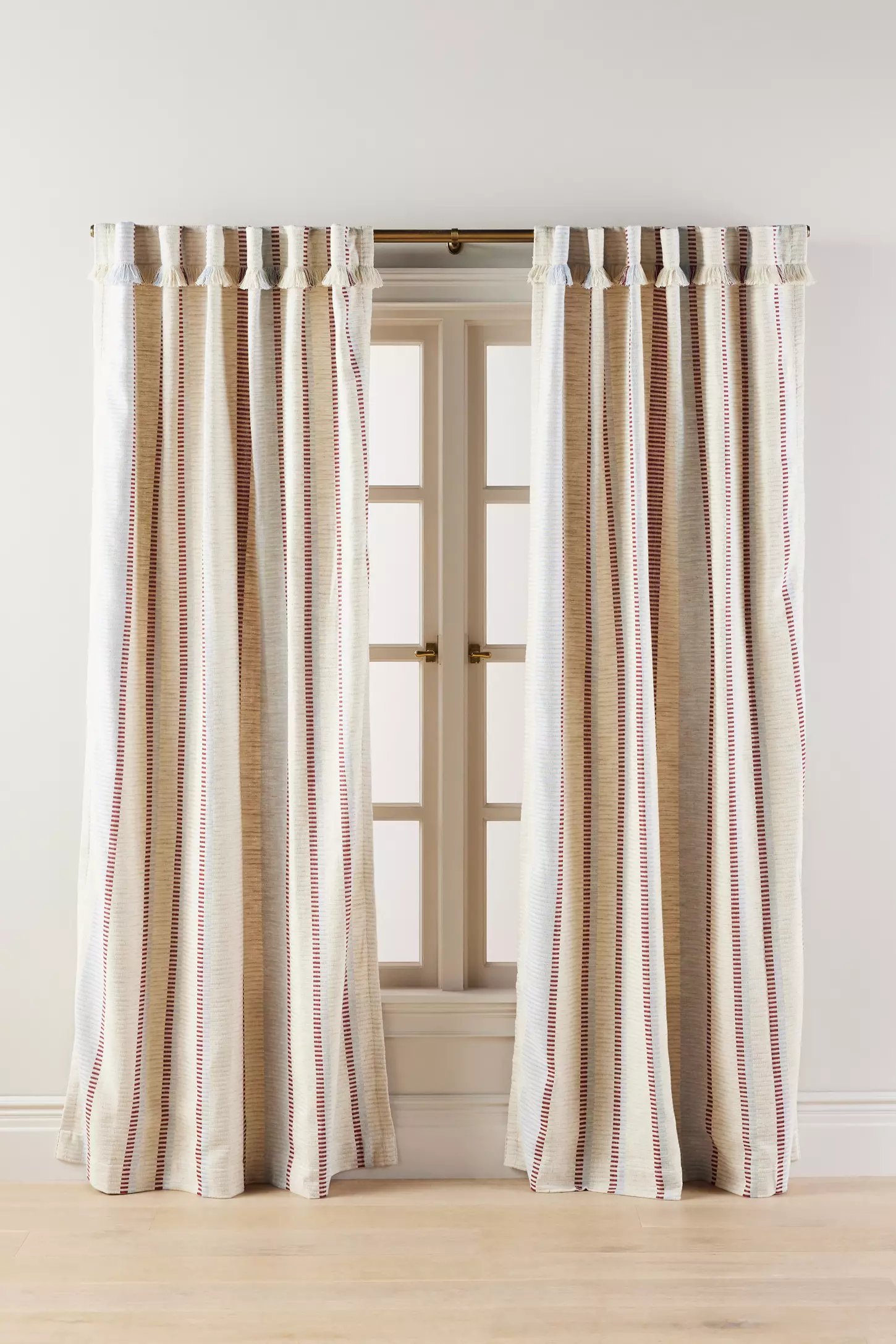 Pieced Stripe Cotton Blend Woven Curtain