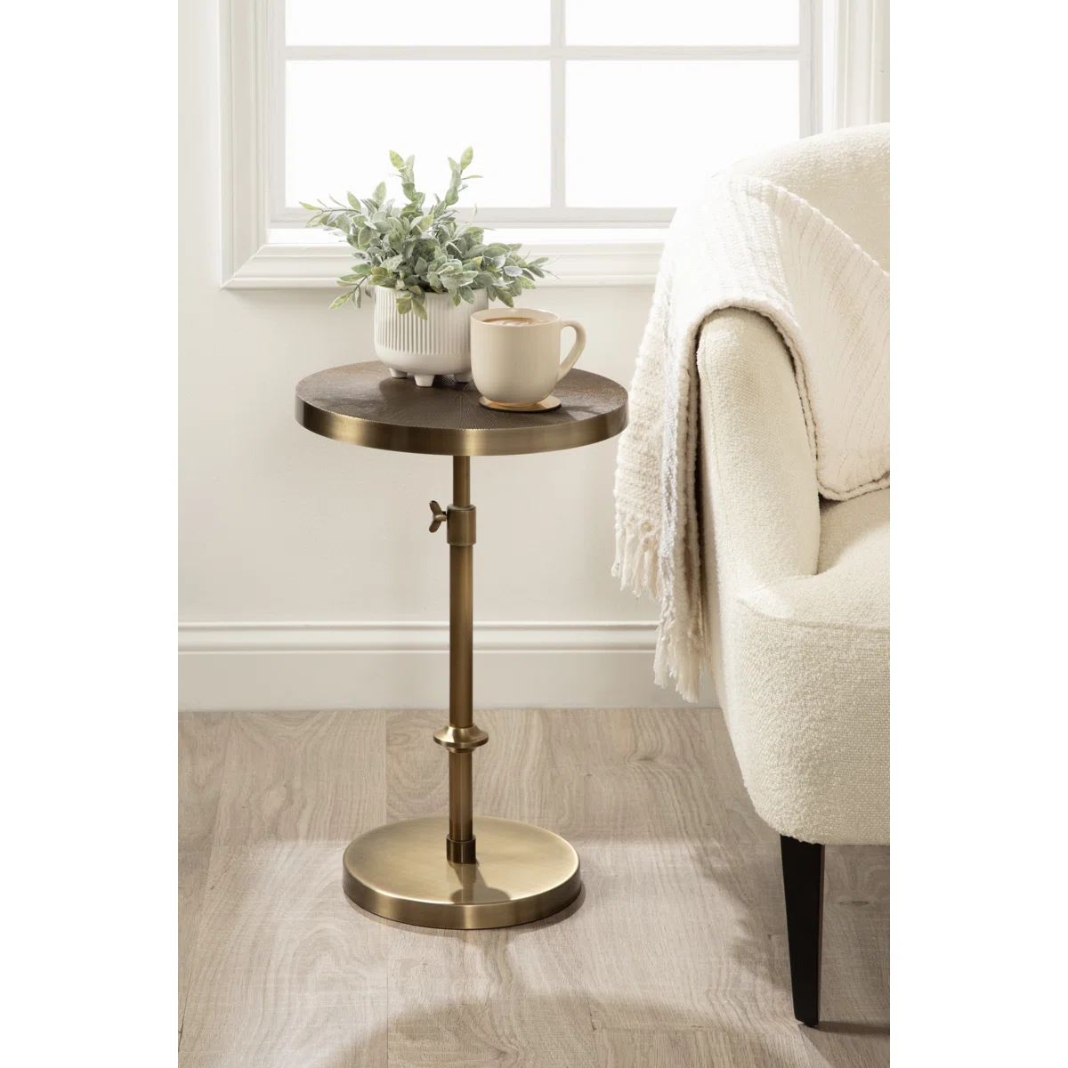 Traditional Adjustable-Height Metal Pedestal Side Table