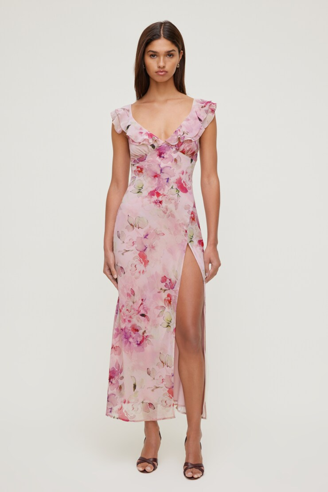 chinese dress ladies Nancy Floral Chiffon Cut Out Long Sleeve Maxi Dress L / US 10-12 main image 1