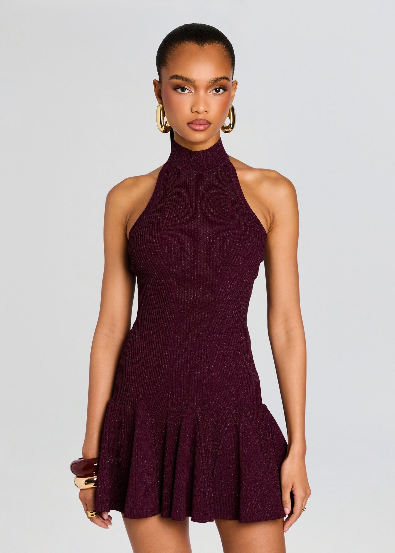 Retrofete | Audrina Metallic Knit Godet Skirt Sleeveless Mini Dress Retrofete | Audrina Metallic Knit Godet Skirt Sleeveless Mini Dress