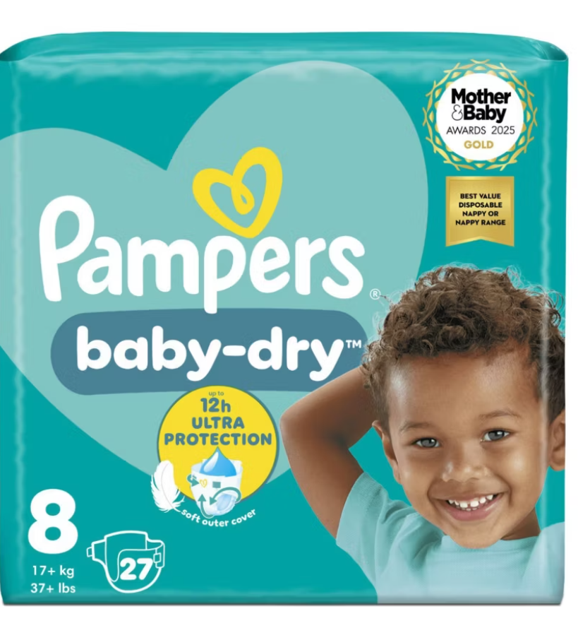Baby-Dry Size 8, 27 Nappies, 17kg+