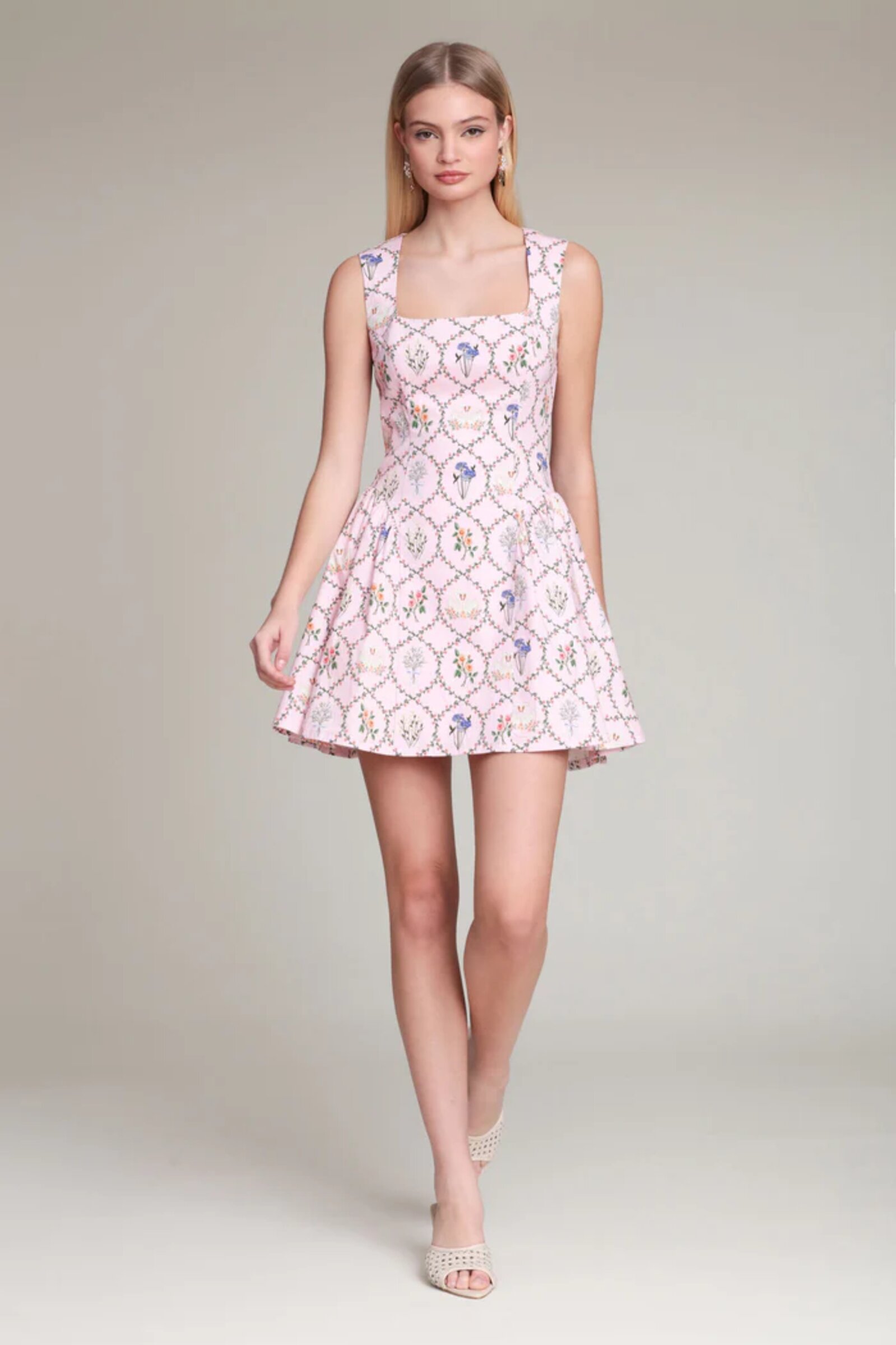 AVEC LES FILLES | Floral Cotton Square Neck Mini Dress