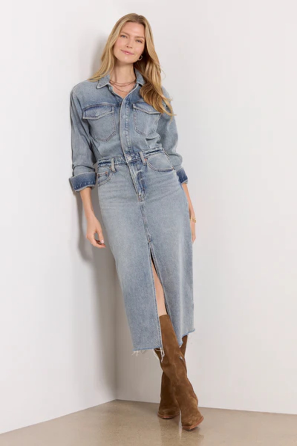 white christmas dresses Nina Piccalino Denim Moto Dress M/L – OMNIA main image 0