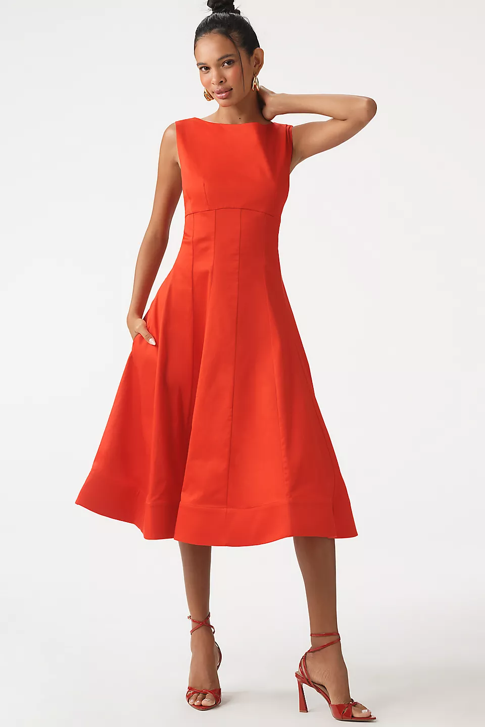 asymmetrical smocked bodice midi dress By Anthropologie