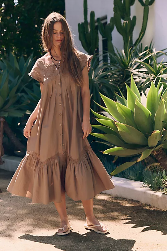 Free People | Falling Sun Puff Sleeve Midi Dress