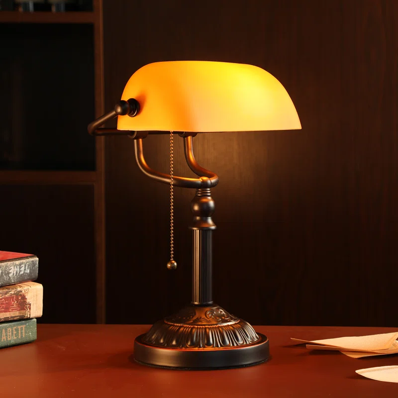 Vintage Glass Bankers Desk Lamp