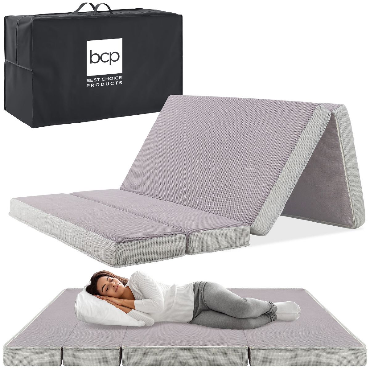 4in Thick Folding Portable Mattress Topper w/ Carry Case