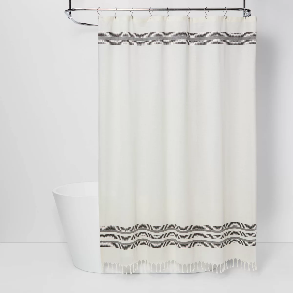 Striped Fringe Shower Curtain