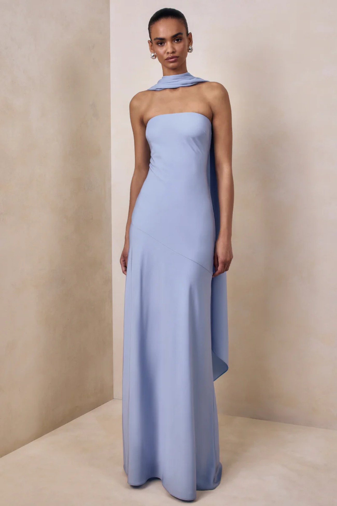 bandeau maxi dress satin Oasis Women's Bandeau Satin Maxi Wedding Dress With Scarf in Champagne