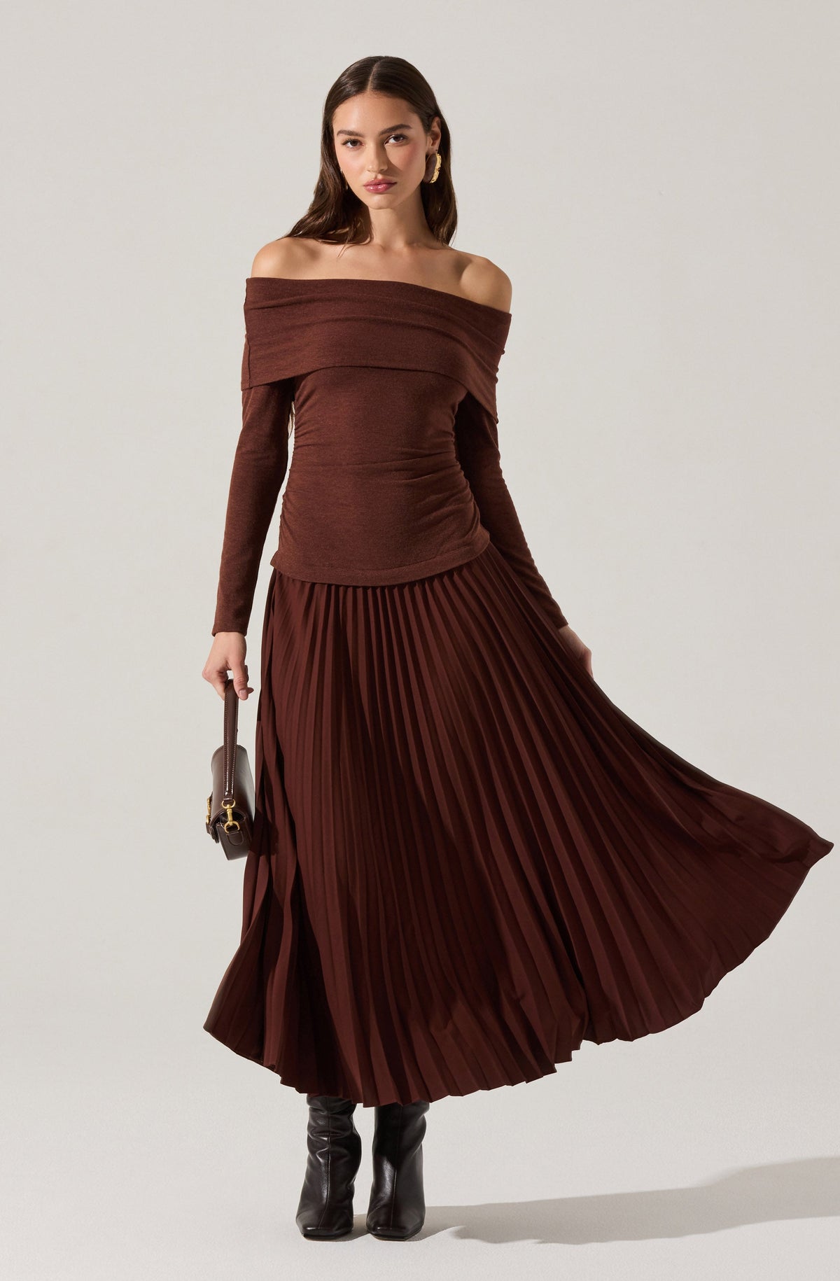 ASTR the Label | Tanaia Mixed Media Off-Shoulder Drop Waist Maxi Dress