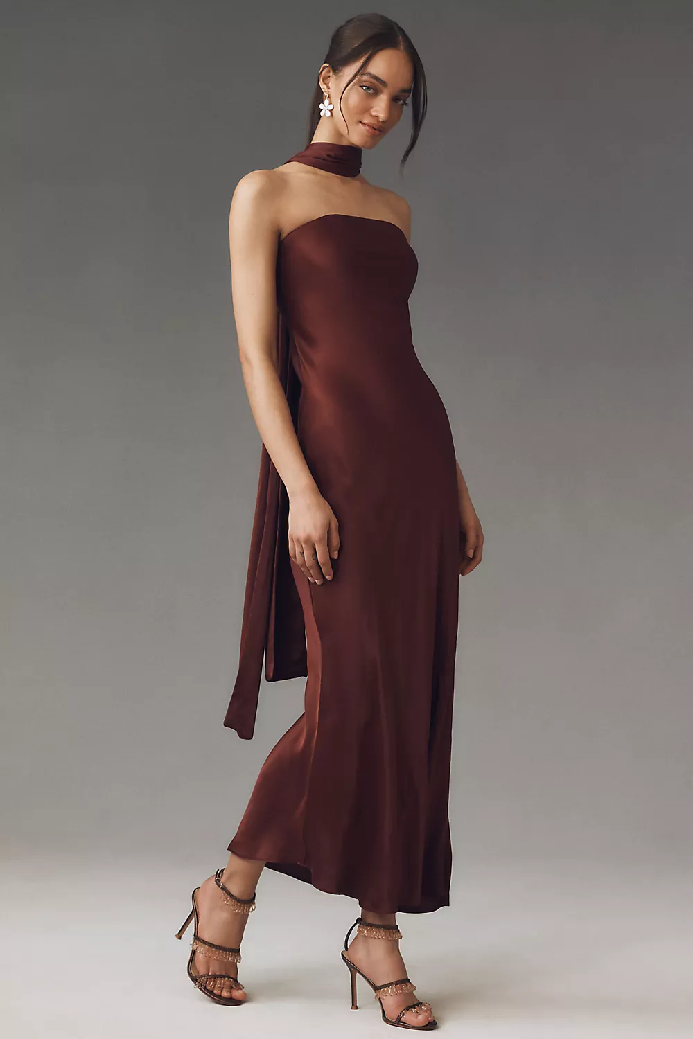 bhldn ella strapless chiffon scarf overlay midi dress BHLDN