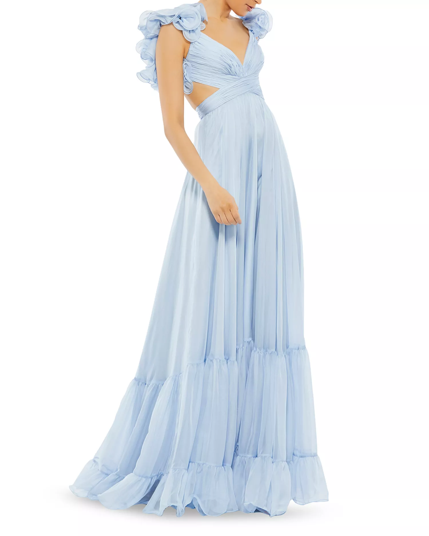 Ruffle Tiered Cut Out Chiffon Gown
