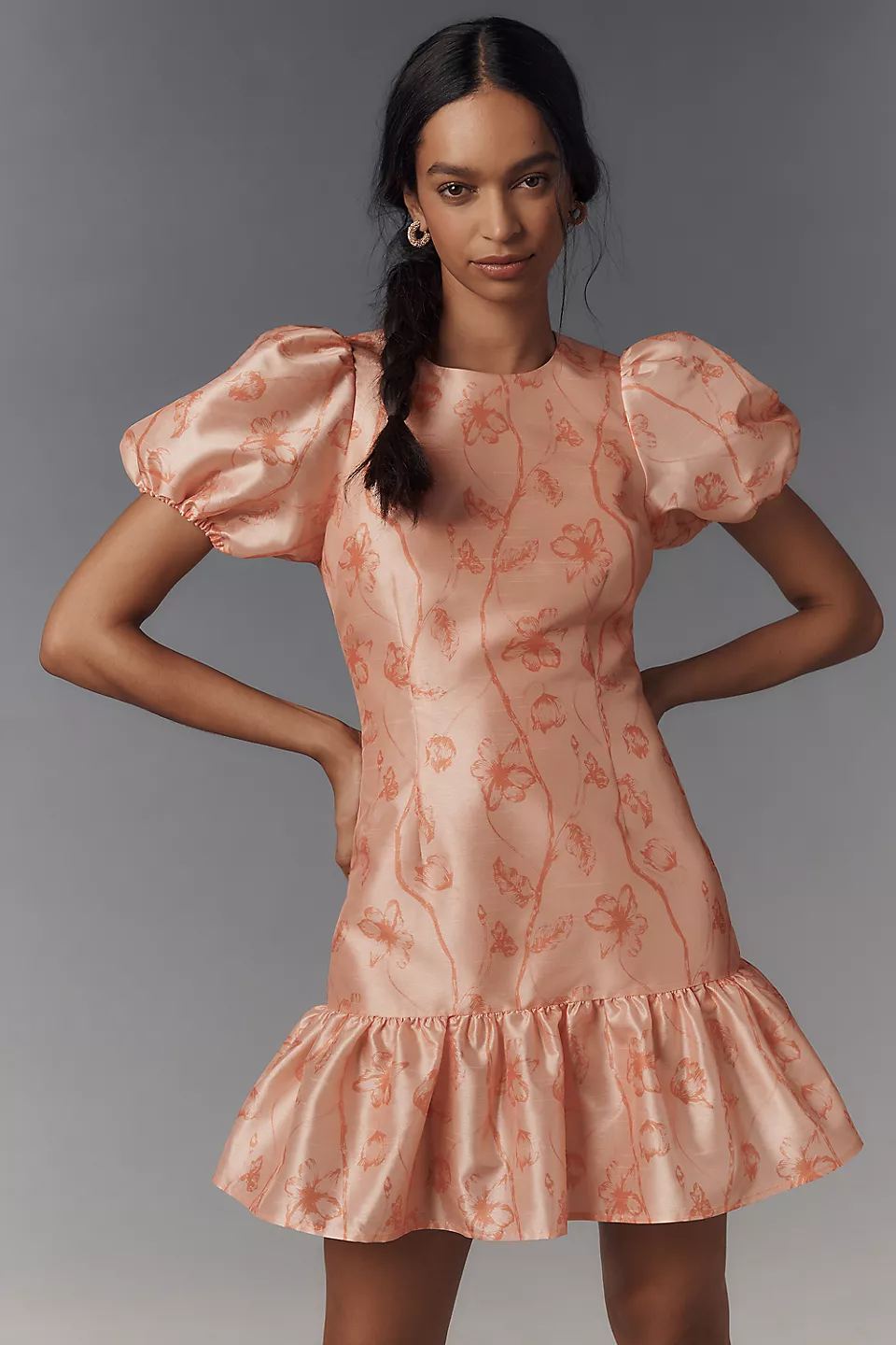 Hyacinth House | Pink Multi Jacquard Puff Sleeve Darcy Mini Dress