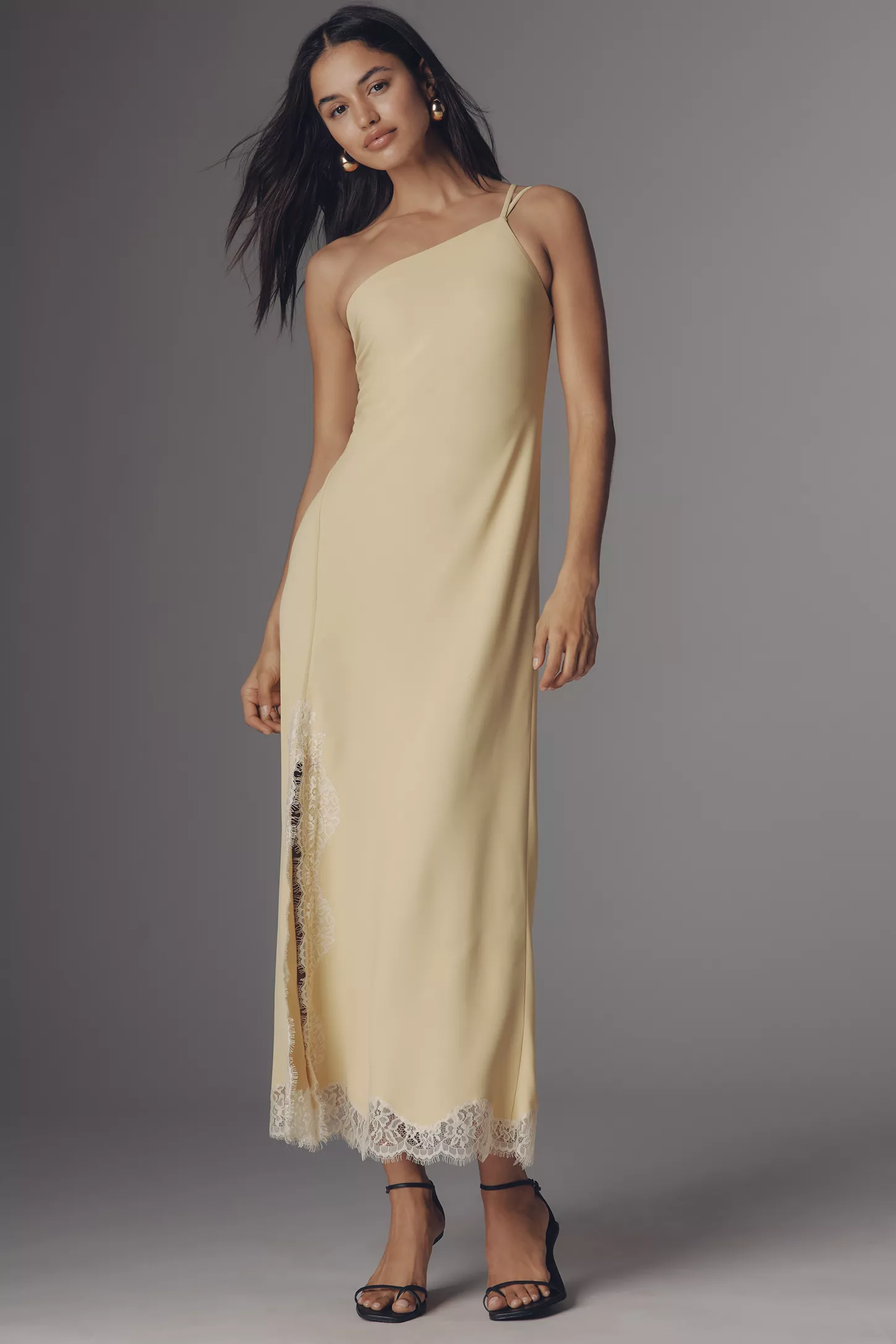 BL-NK | Satin One-Shoulder Lace Midi Dress