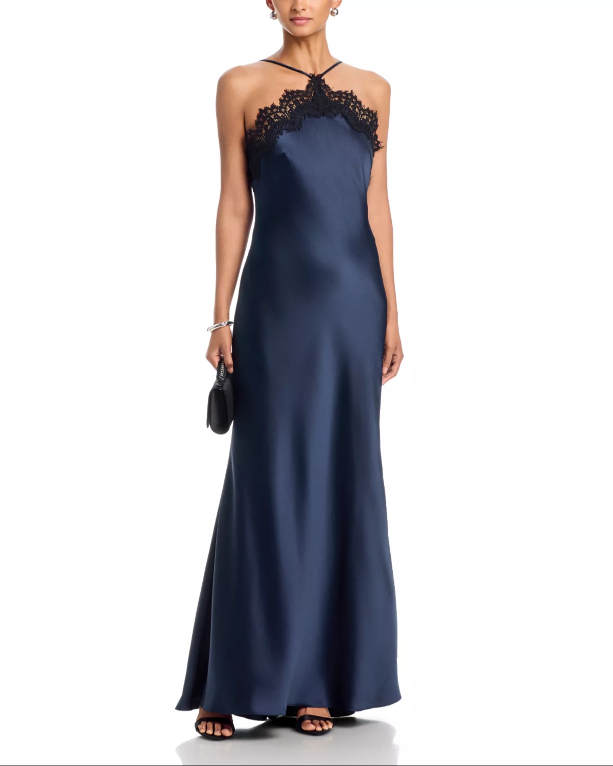 AQUA ~ Long Satin Lace Trim Bias Gown - Exclusive