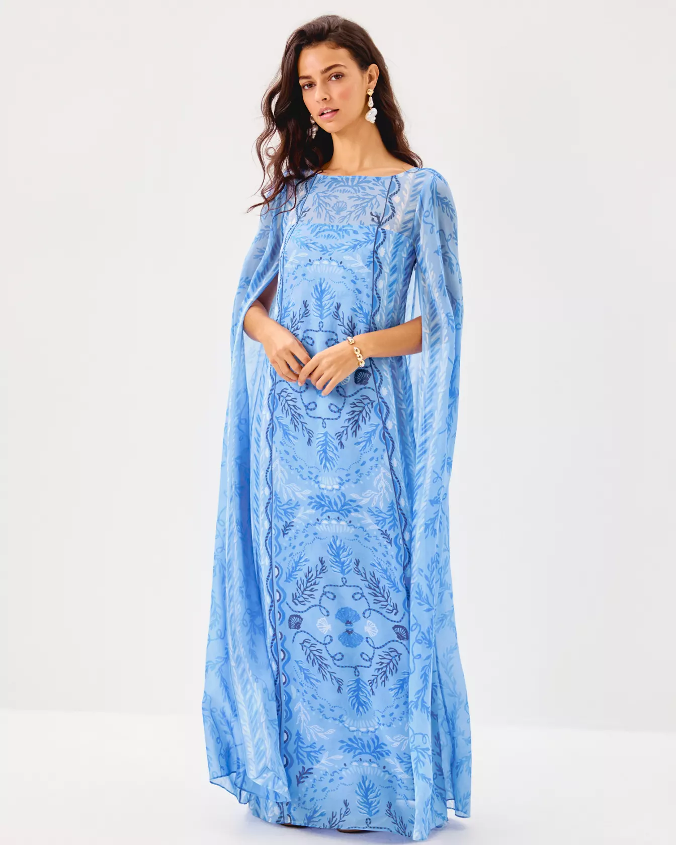 chinese dress ladies IRELLA MAXI CAFTAN DRESS, COCONUT PINEAPPLE PRINCESS ENGINEERED WOVEN DRESS main image 1