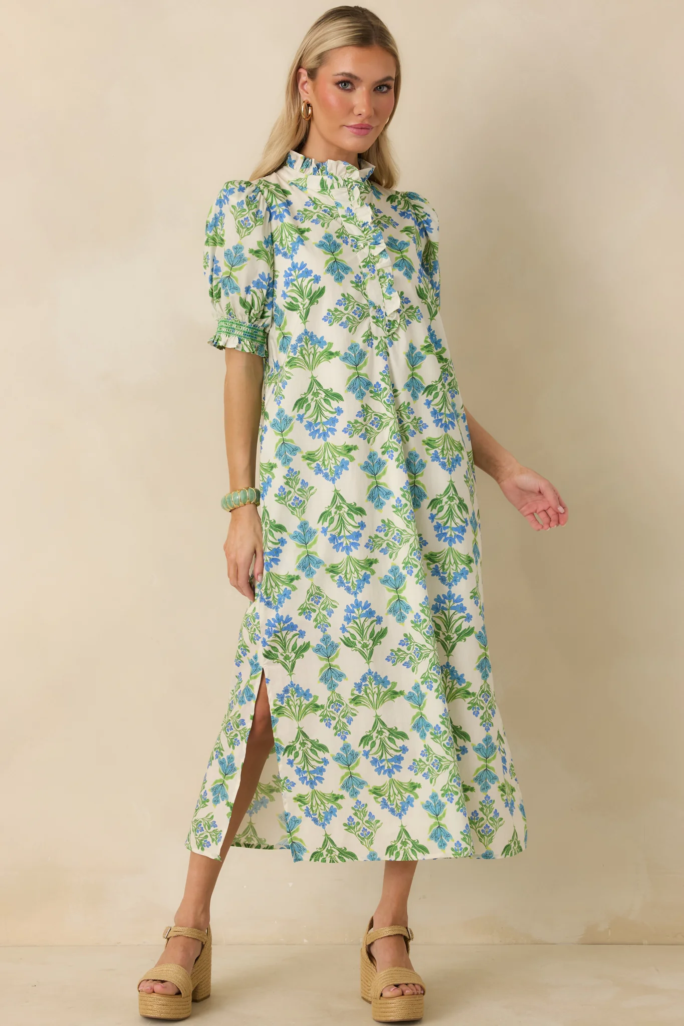 chinese dress ladies Carolyn Floral Print Maxi Dress Blue/White | Wedding Guest Dress