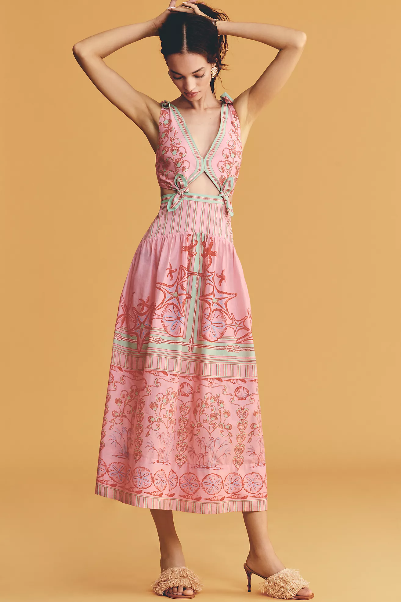 chinese dress ladies Blue Flower Richelieu Euroflax™ Premium Linen Midi Dress – FARM Rio main image 0