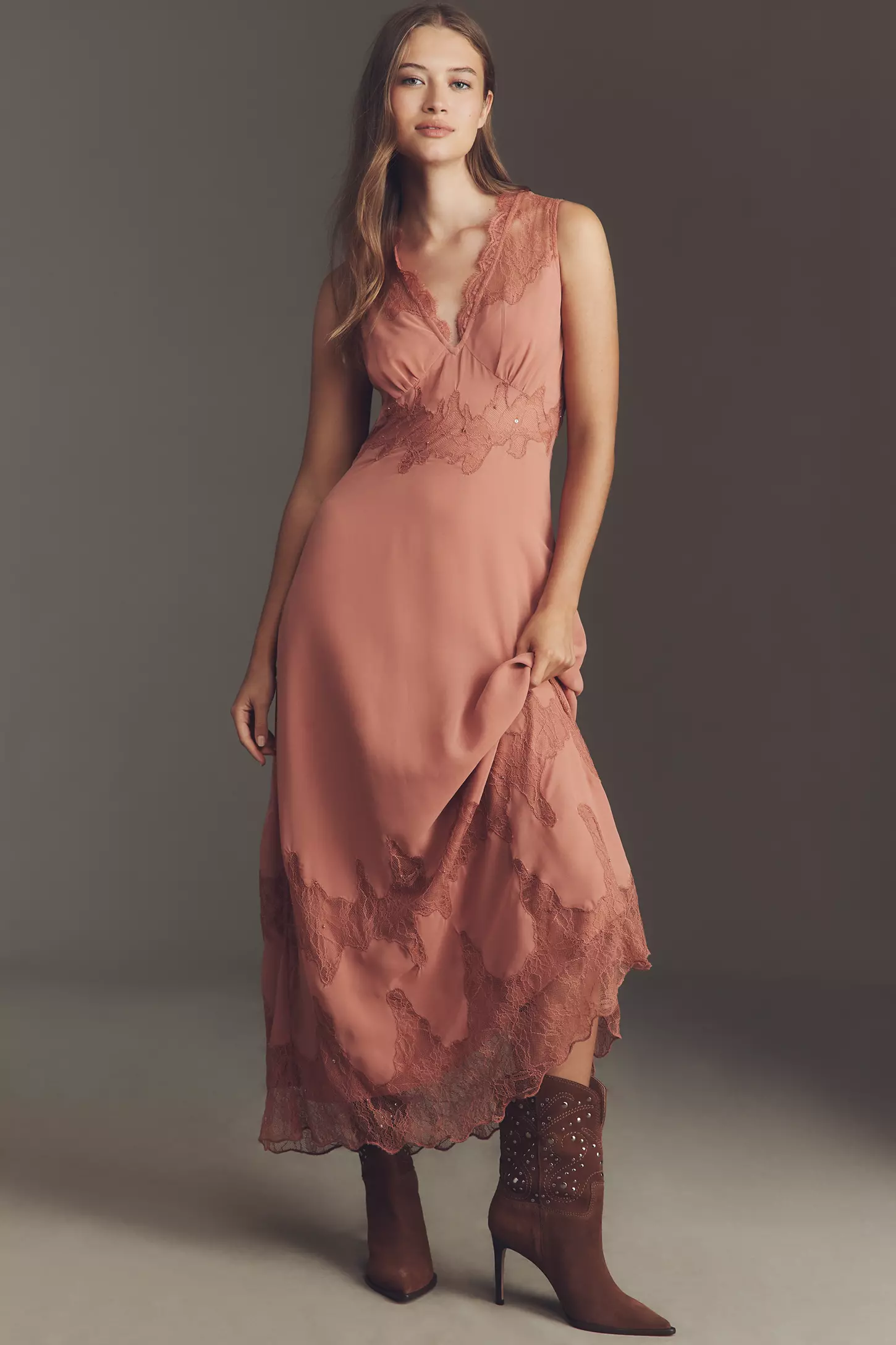 BHLDN | Evelyn Lace V-Neck High-Low Midi Dress