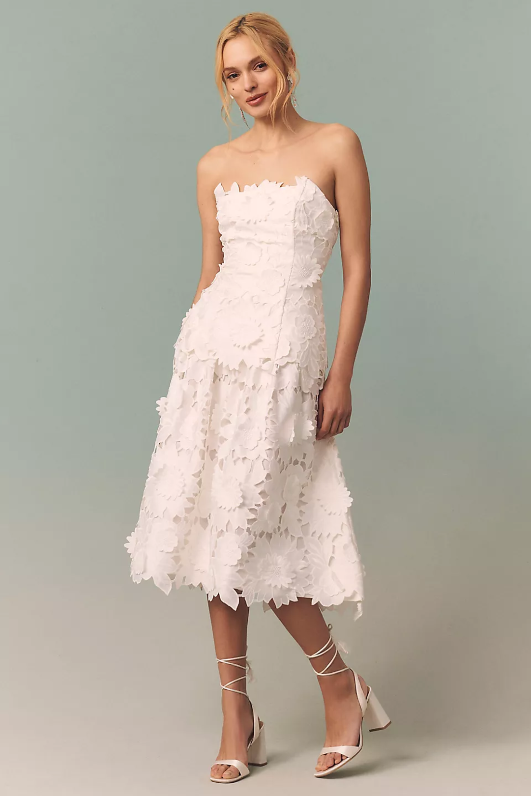 BHLDN | Appliqu Square-Neck Fit & Flare Midi Dress