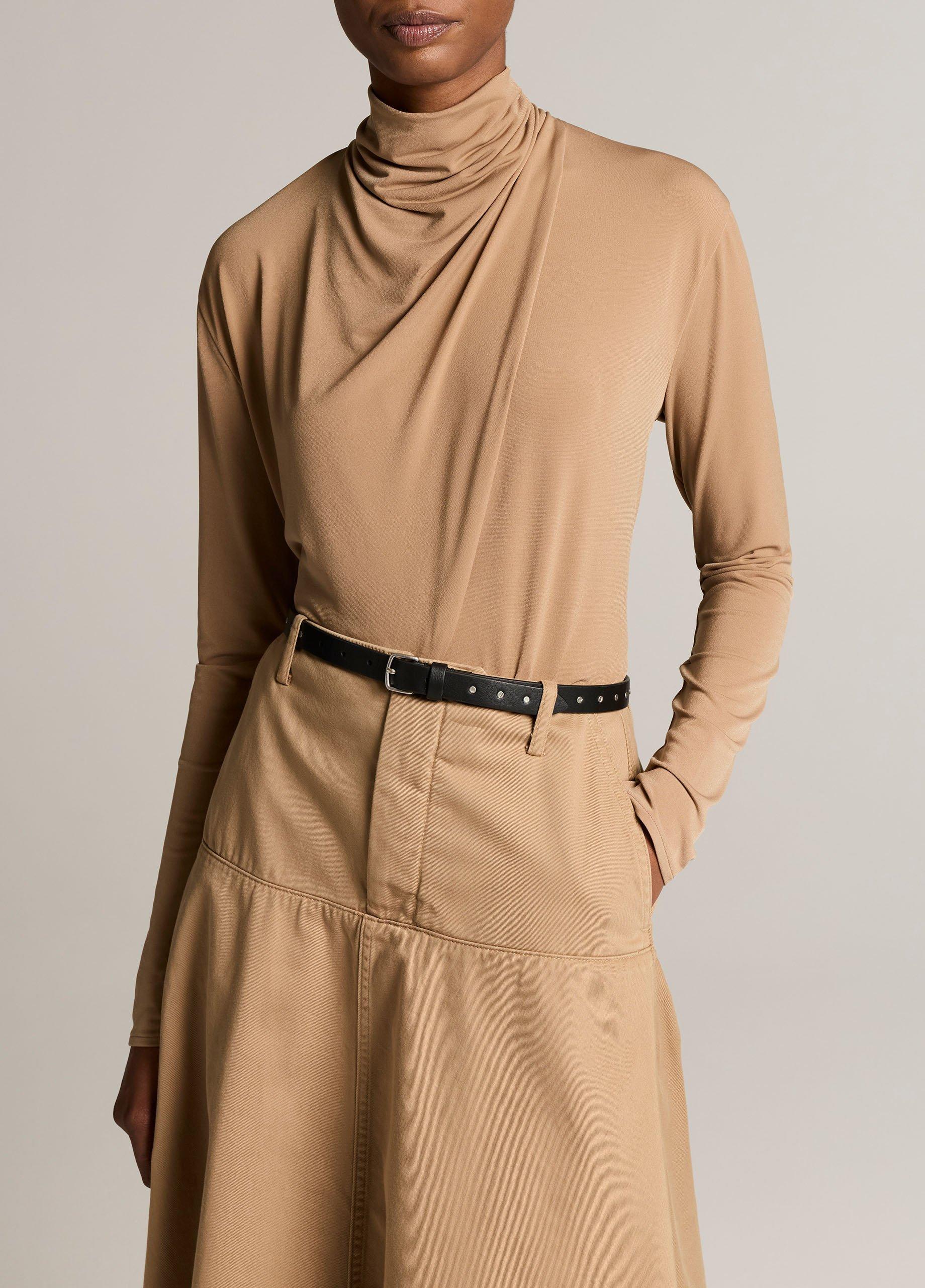 Draped-Neck Long-Sleeve Top