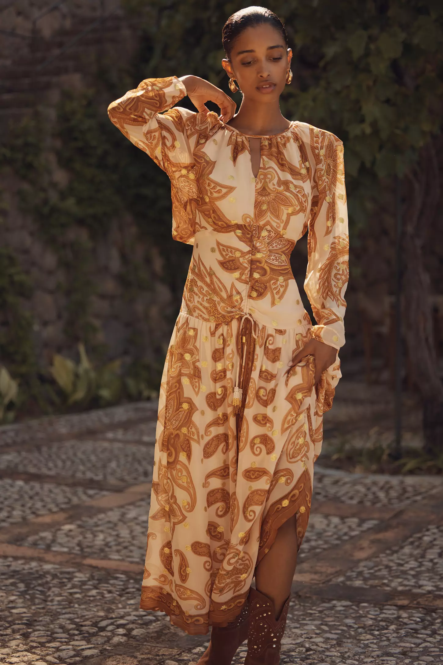 FARM Rio | Farm Rio x Anthropologie Long-Sleeve Keyhole Maxi Dress
