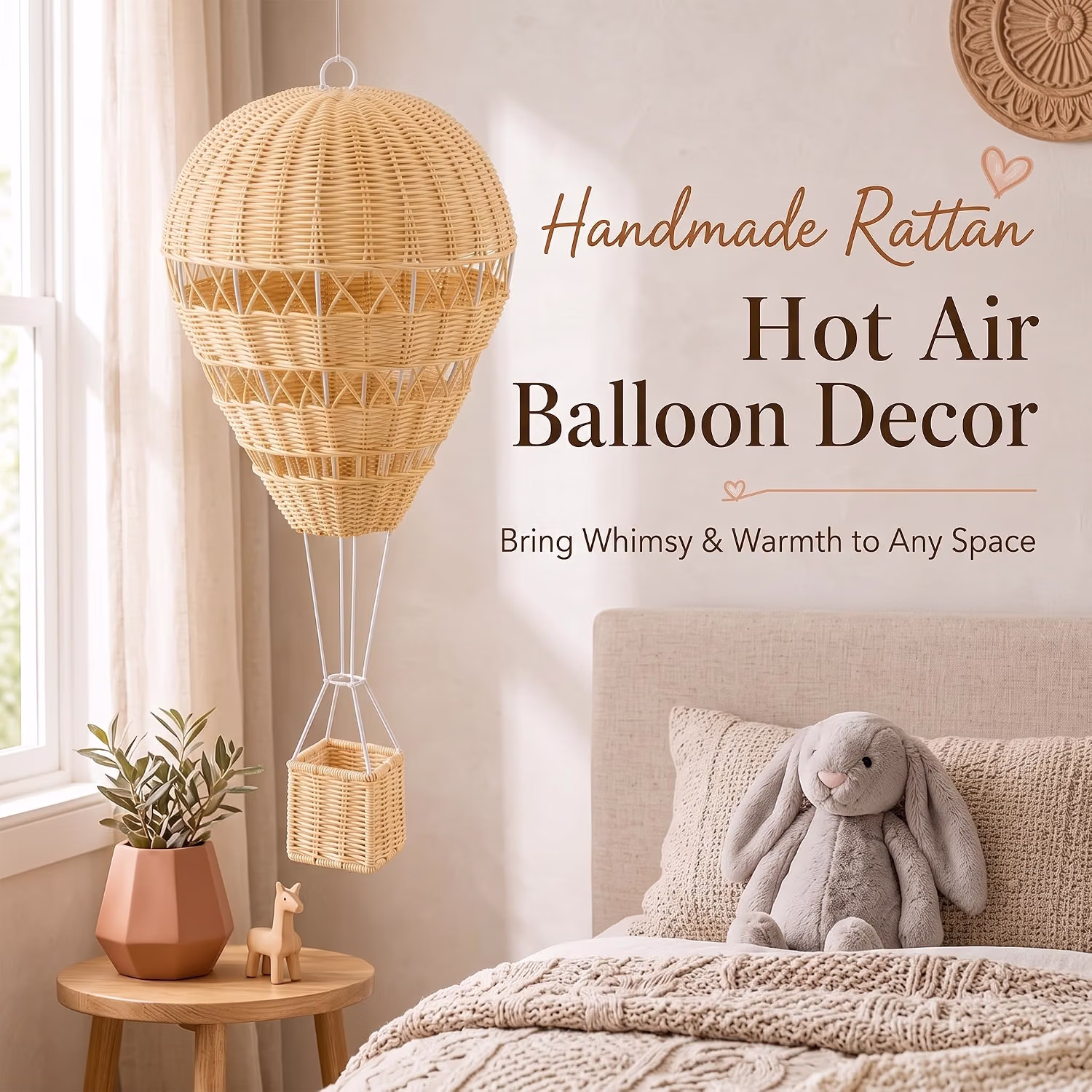 Alipis Natural Rattan Woven Hot Air Balloon Decor