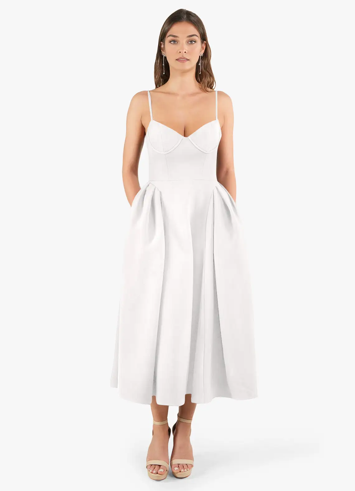knee length dresses for ladies Sybil Drop Waist Dress - Cowrie White Turtleneck Lace Midi Dress main image 0