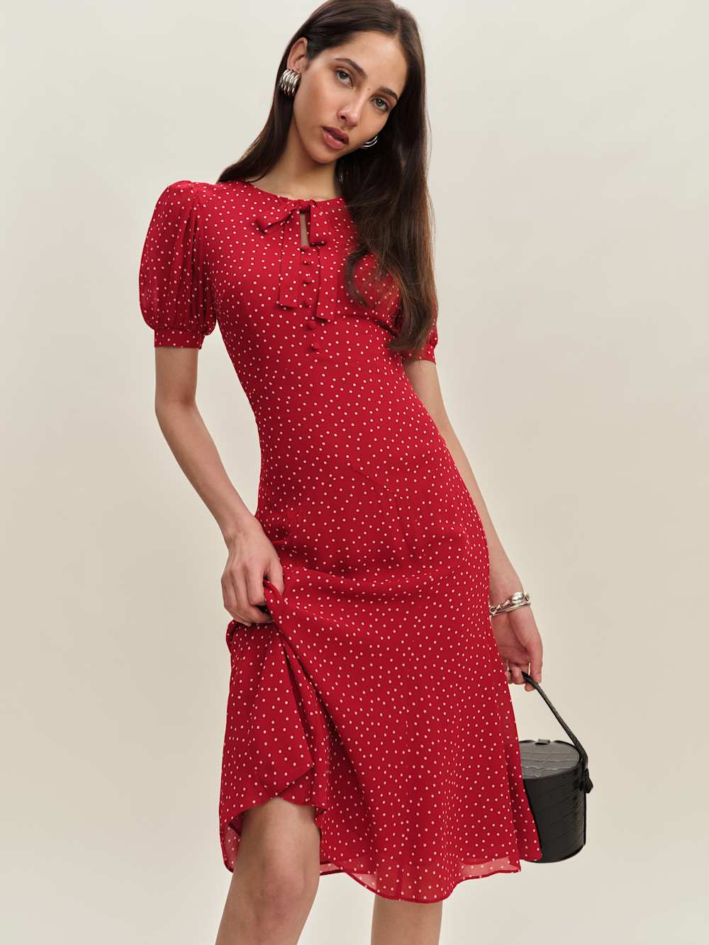 navy blue dress for baby girl Reformation Afton Short-Sleeve A-Line Midi Dress at MarketFair Shoppes in  Princeton, NJ main image 1