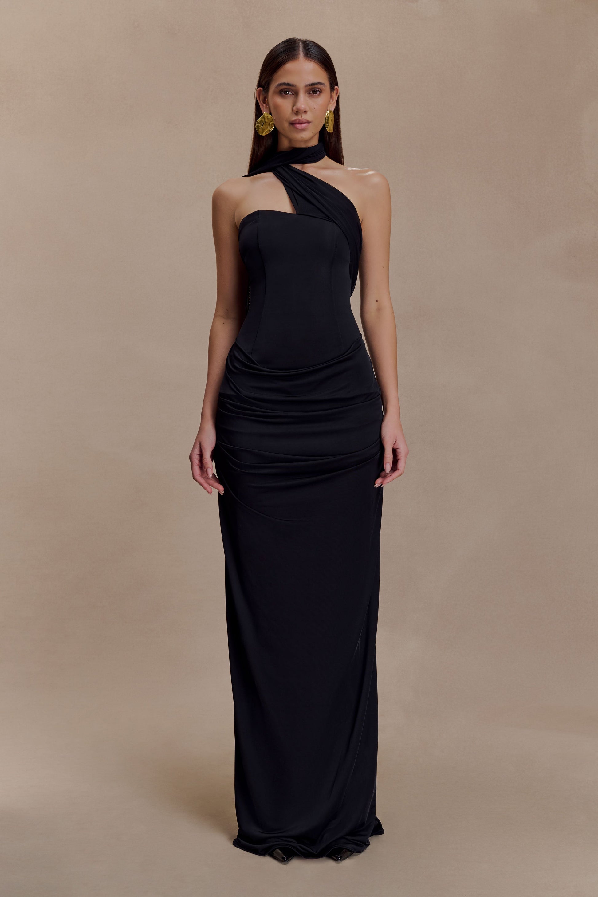 chinese dress ladies Esther Iridescent Satin Cowl Maxi Dress / Lemon Sorbet | Meshki