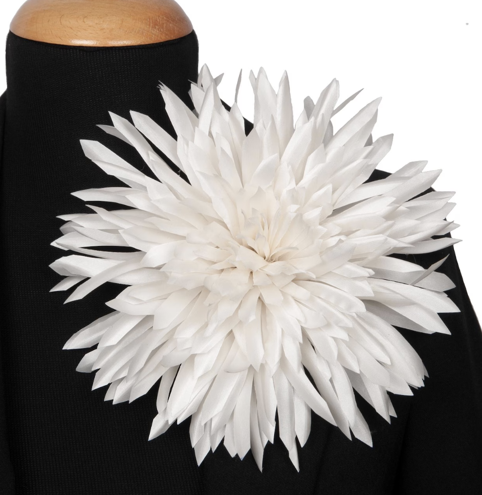 White Satin Flower Brooch Medium Size