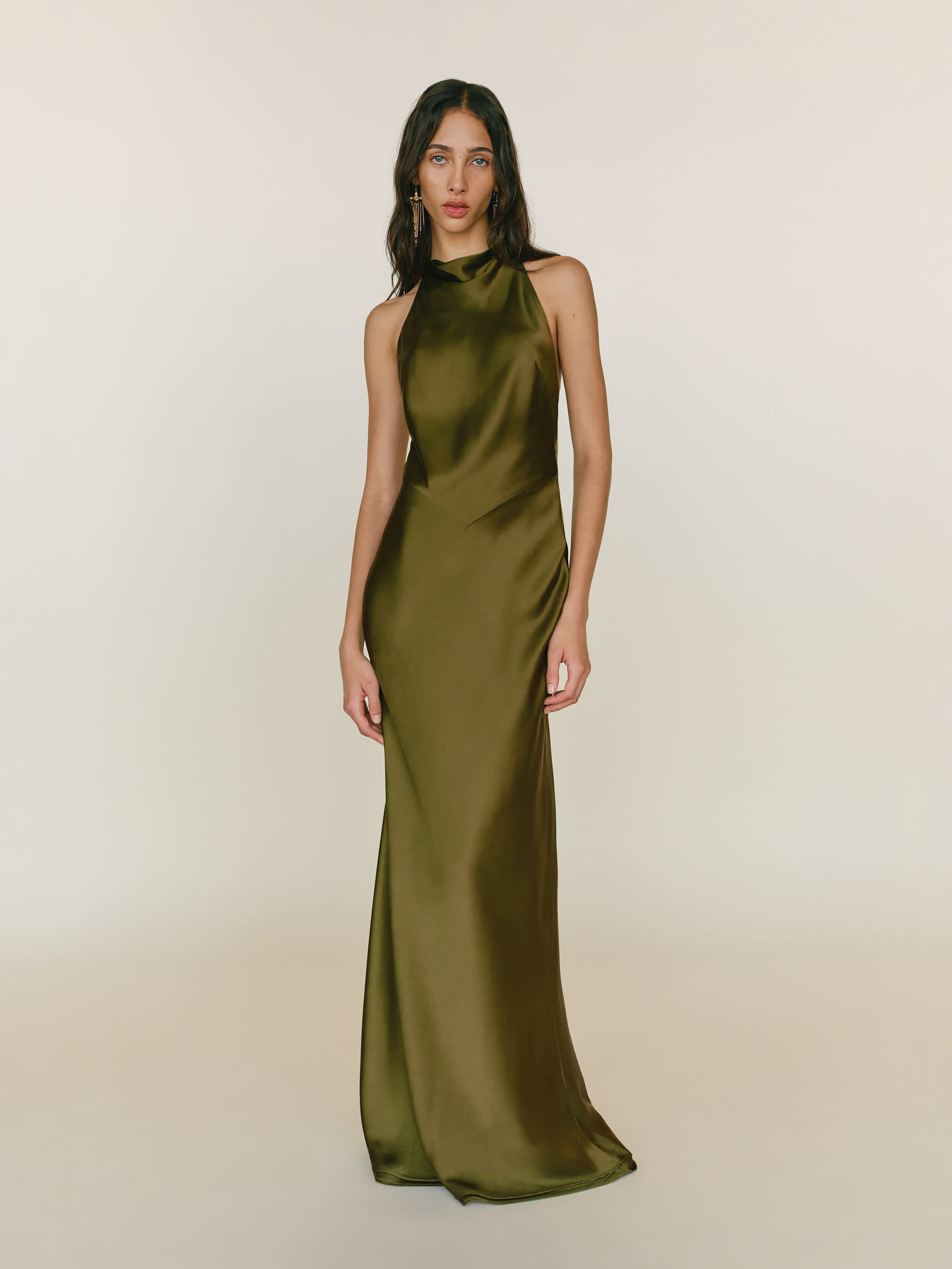 reformation green satin dress Rent Reformation Daniela Silk Maxi Dress - Pear