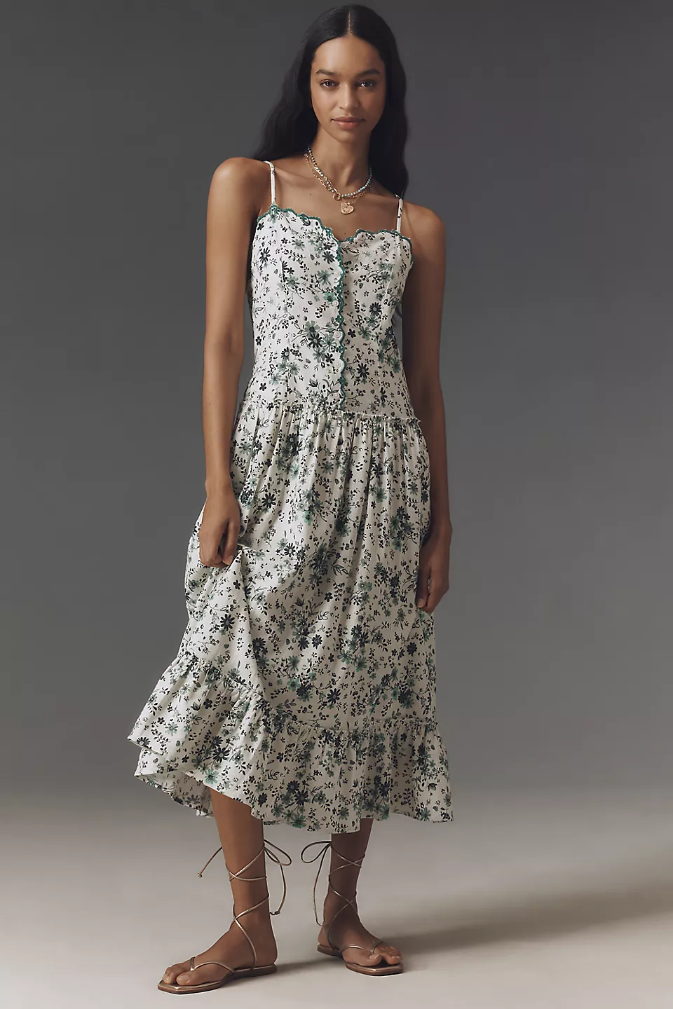 Pilcro | Ruffled Smocked-Waist Button-Front Midi Dress