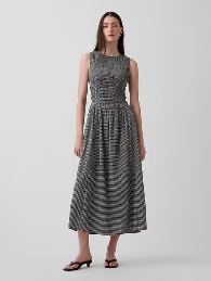 gingham smocked drop waist maxi dress - black gingham