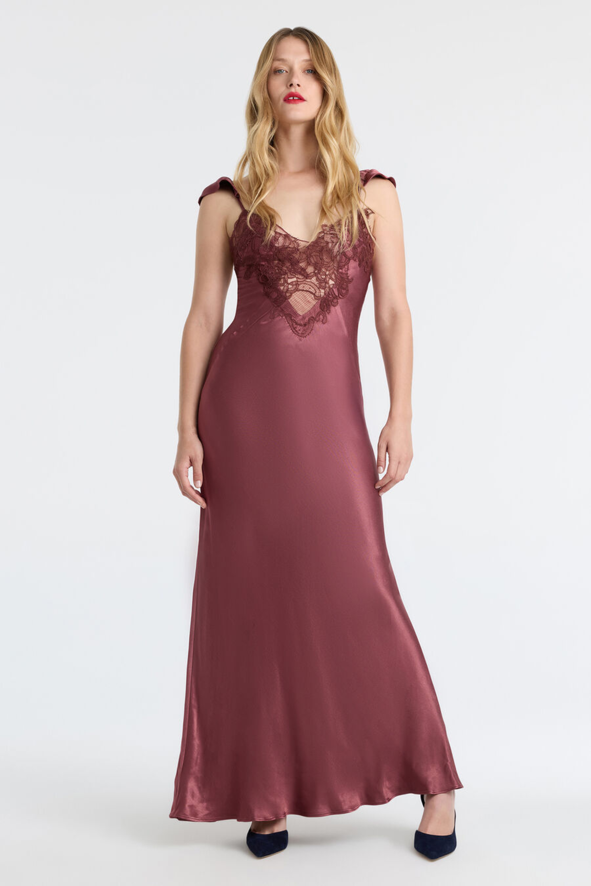 retrofete everly halter lace trim satin maxi dress Retrofete Everly Lace-Trim Satin Halter Dress