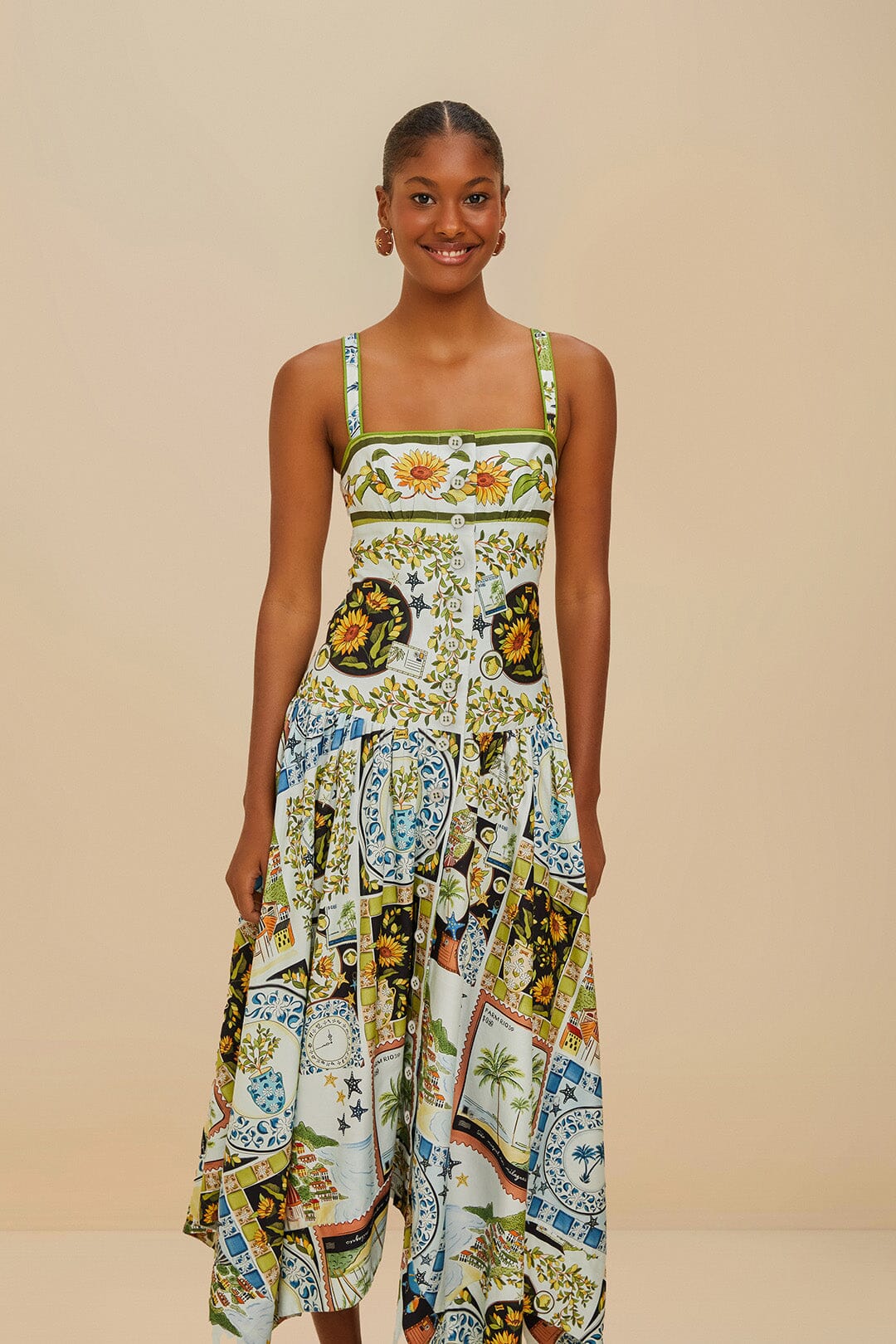 multicolor latin trip scarves organic cotton midi dress Multicolor Latin Trip Scarves Midi Dress  FARM Rio