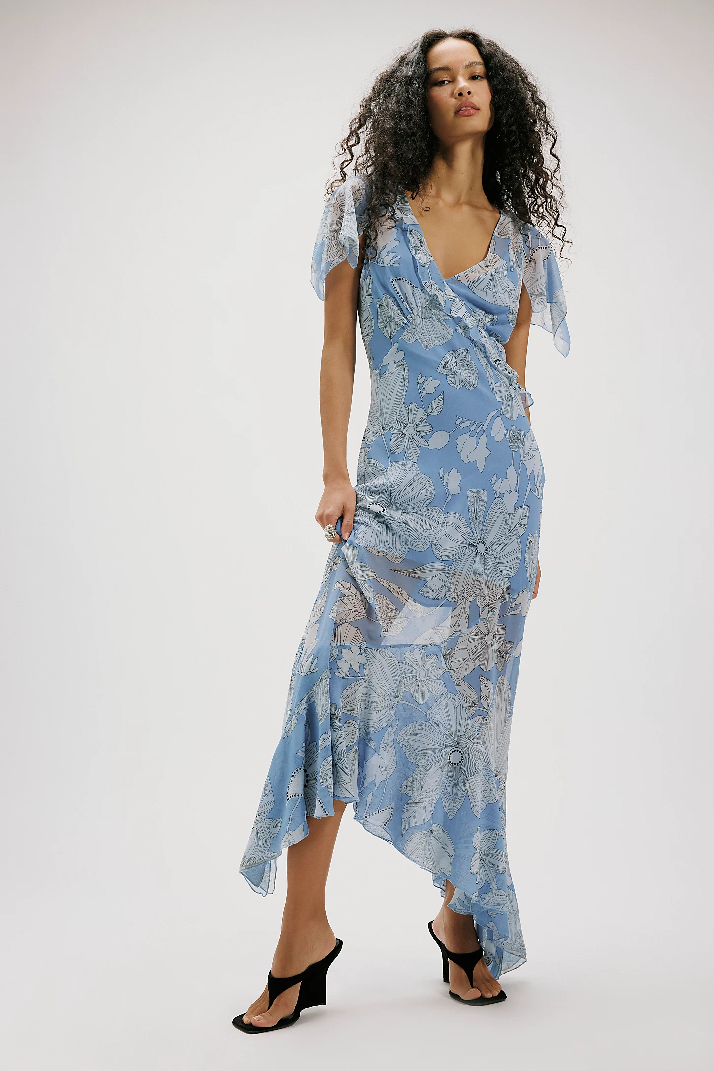 chinese dress ladies Zoey Smocked Maxi Dress  Blue Floral, Cotton