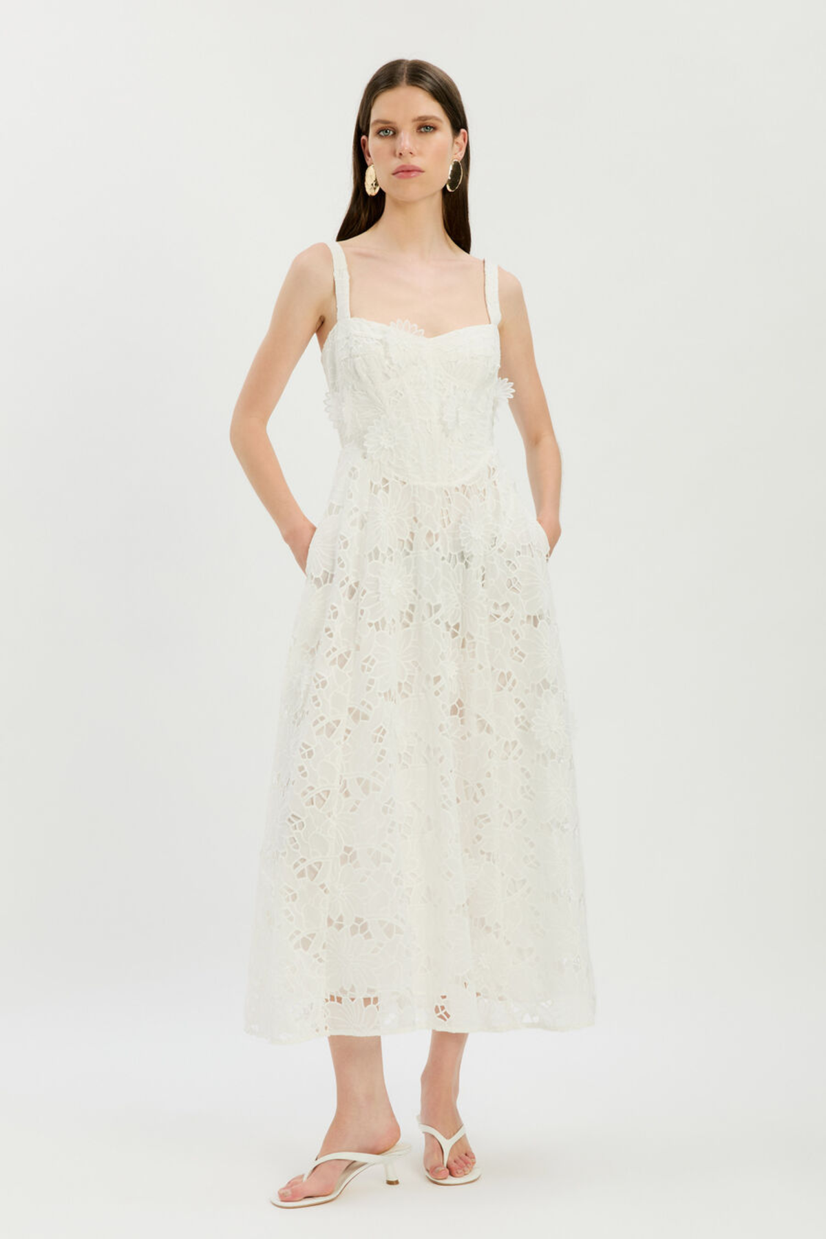 BHLDN | Appliqu Square-Neck Fit & Flare Midi Dress