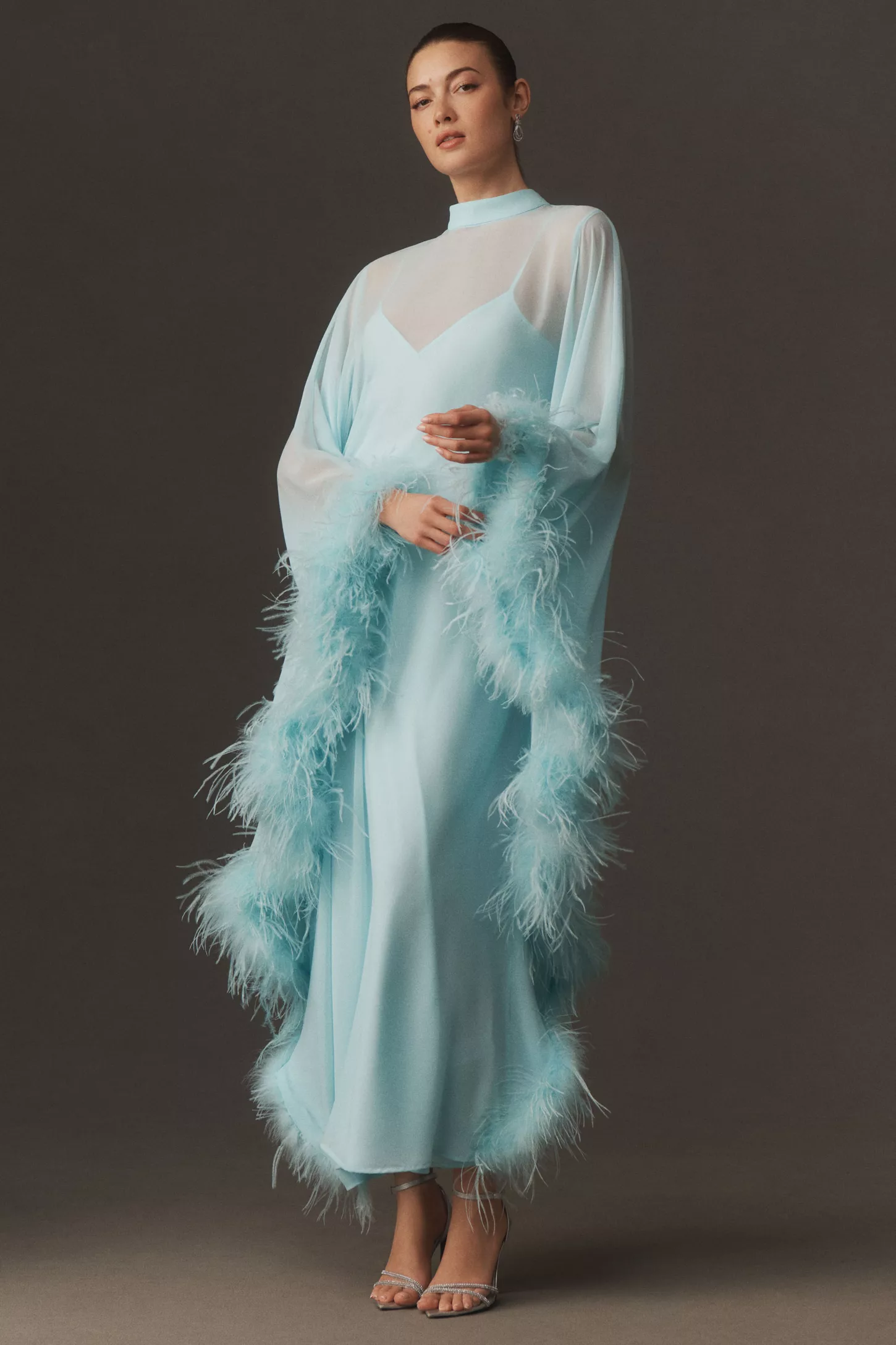 hutch faux feather trim satin wrap mini dress Hutch Long-Sleeve Stretch Sequin Faux-Feather Mini Dress