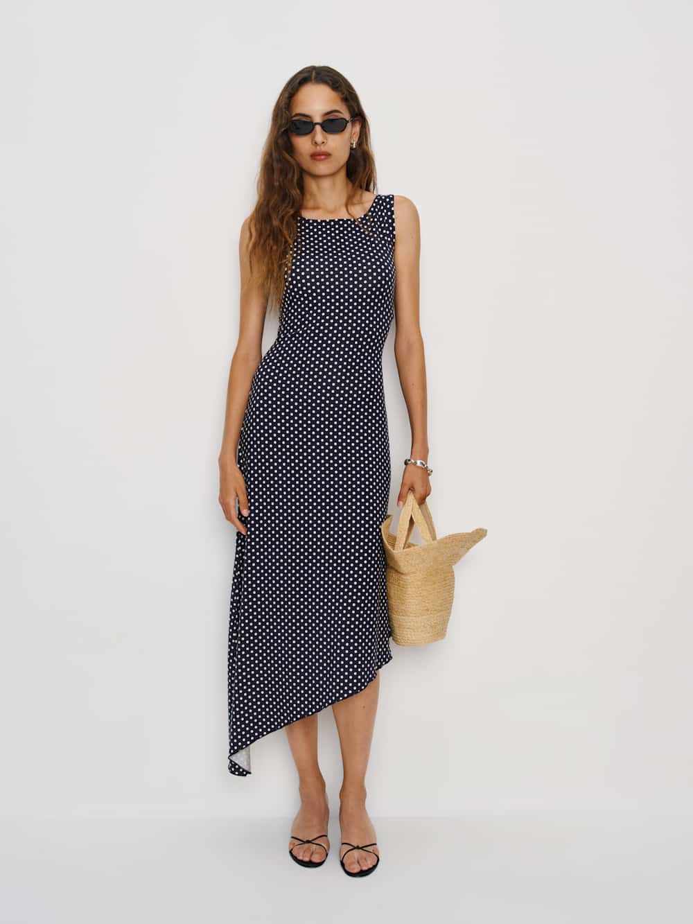 navy blue dress for baby girl Reformation Afton Short-Sleeve A-Line Midi Dress main image 0