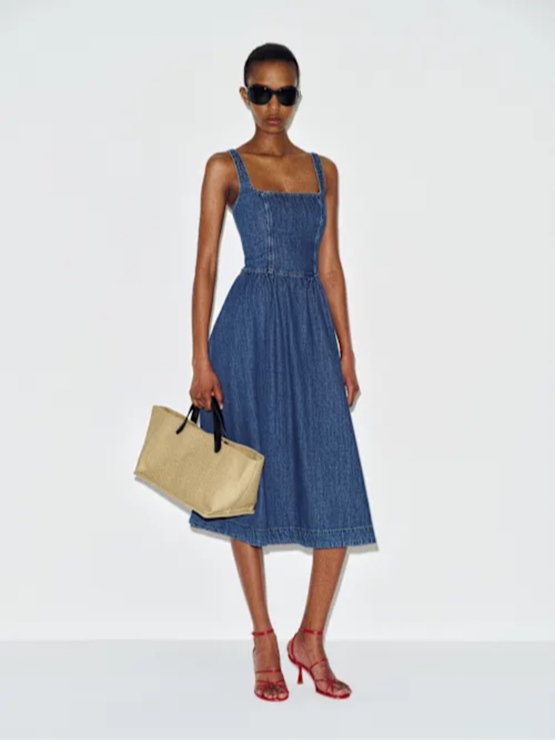 reformation amory denim midi dress Reformation