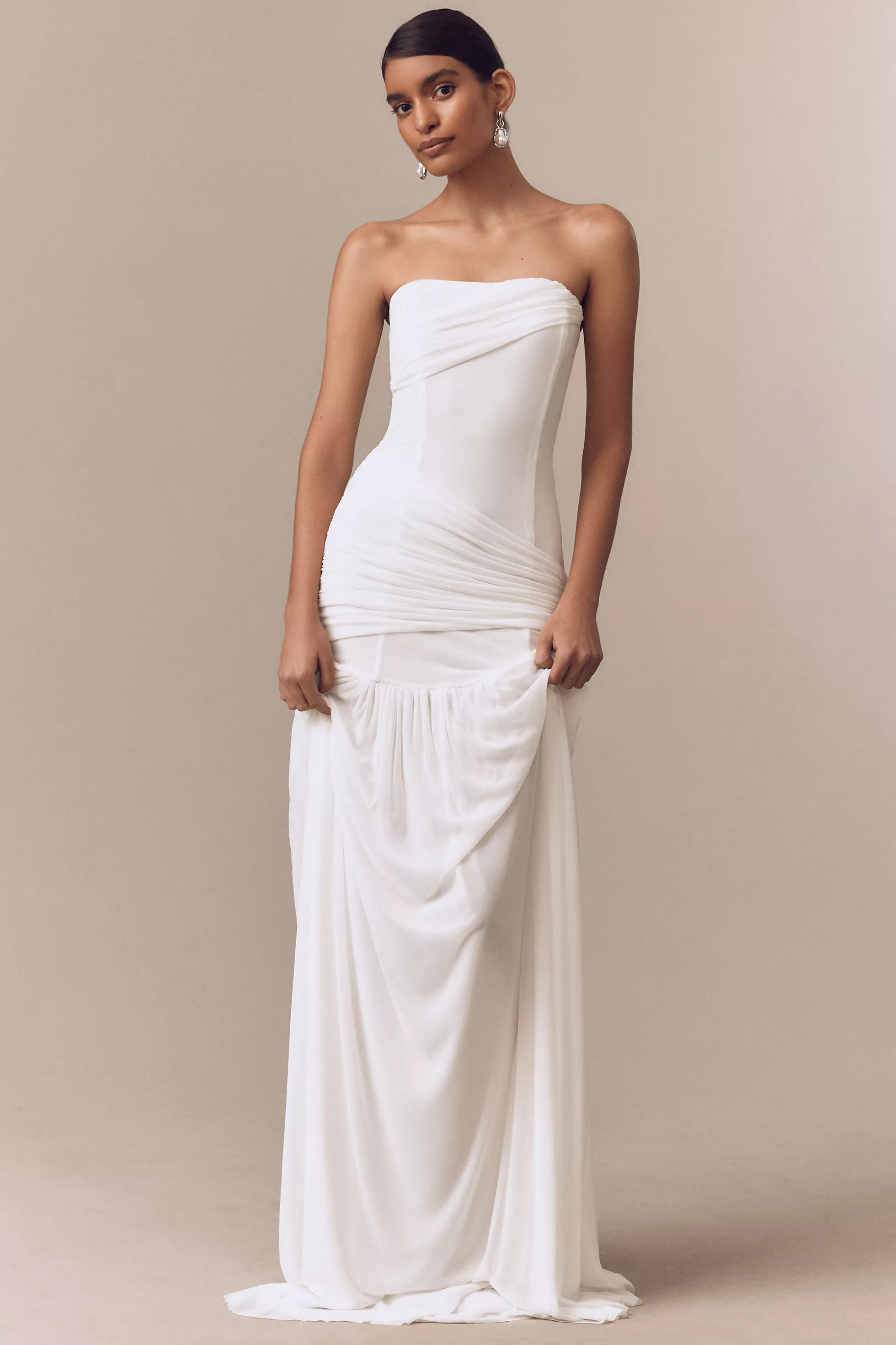 MISHA | Ember Strapless Wrapped Drop-Waist Maxi Dress